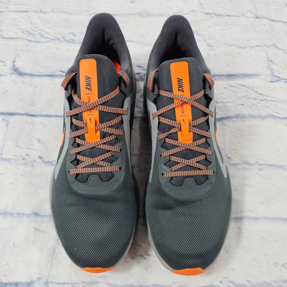 Nike Downshifter 10 Running Shoes Mens 9.5 Grey Black Orange Low Top Sneakers